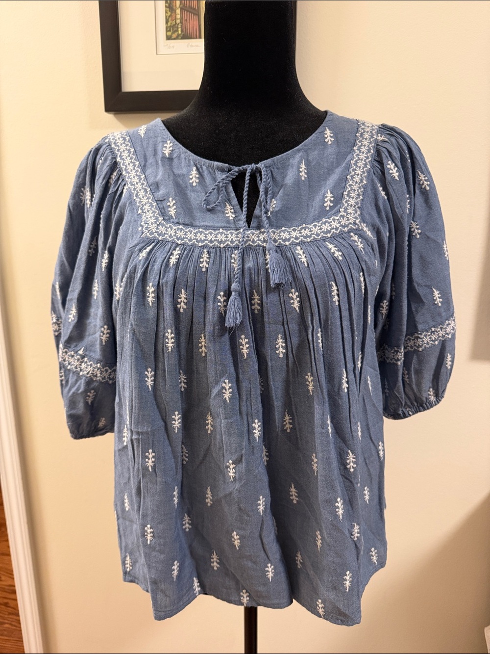Old Navy Blue Embroidered Peasant Tunic